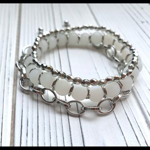 White and Silver Bead Bracelet Set
